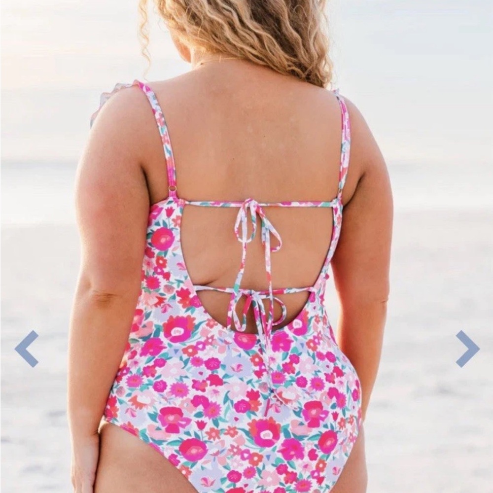 Chic Soul 3XL One Piece Swimsuit “Bahama Beauty” Pink Floral Plus Size Swim NWT - Picture 4 of 8
